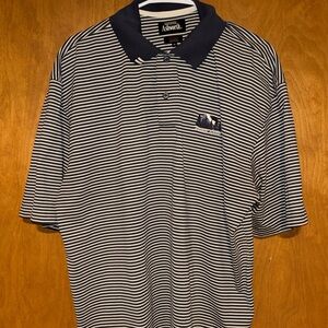 Ashworth Men's XL Polo with Navy and White Stripes. Terrace Lakes Logo